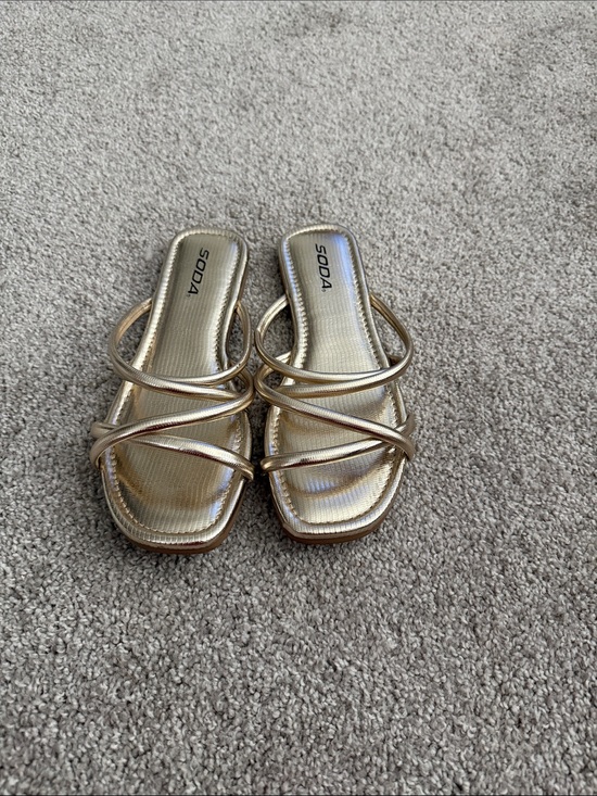 Soda Shoes - Soda Metallic Gold Strappy Square-Toe Slide Sandals